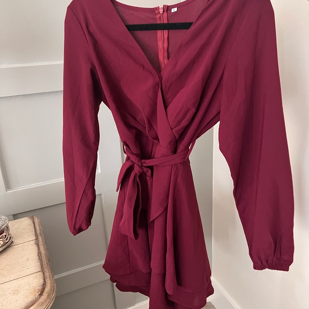 MAROON ruffled dress